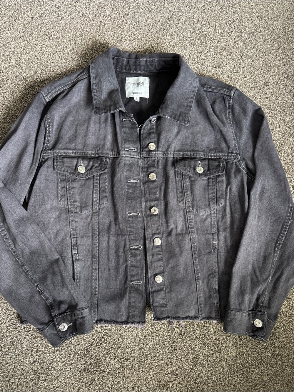 Kensie Charcoal Gray Denim Trucker Jacket